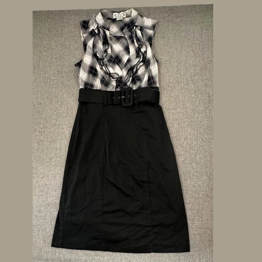 Trixxi Clothing Company Plaid  Dress Cotton Belted Black Gray Sleeveless Ruffled